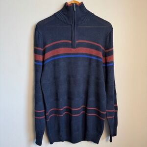 Modango Milano Mens 1/4 Zip Sweater Navy Size XL Merino Wool‎ Blend Italy Preppy